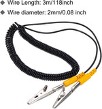 Close up of double metal alligator clips on yellow anti-static wire