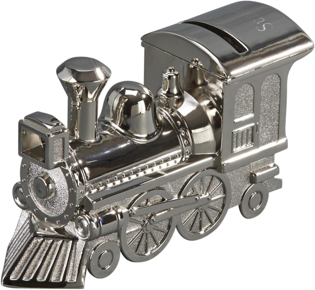 Creative Gifts International train bank front view polished silver