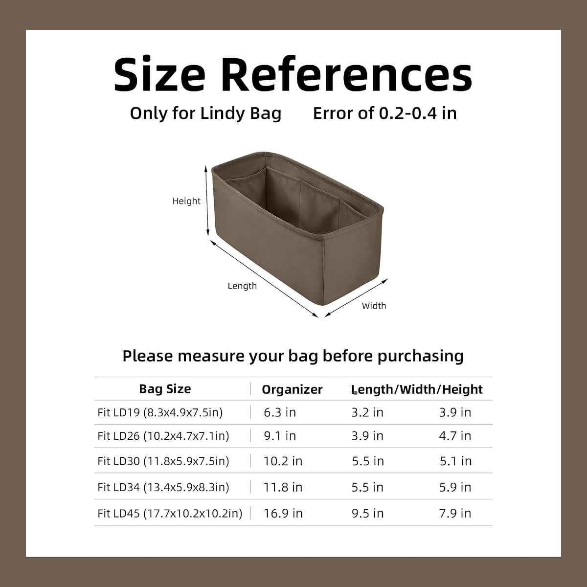 DGAZ lightweight luxury handbag organizer compartments