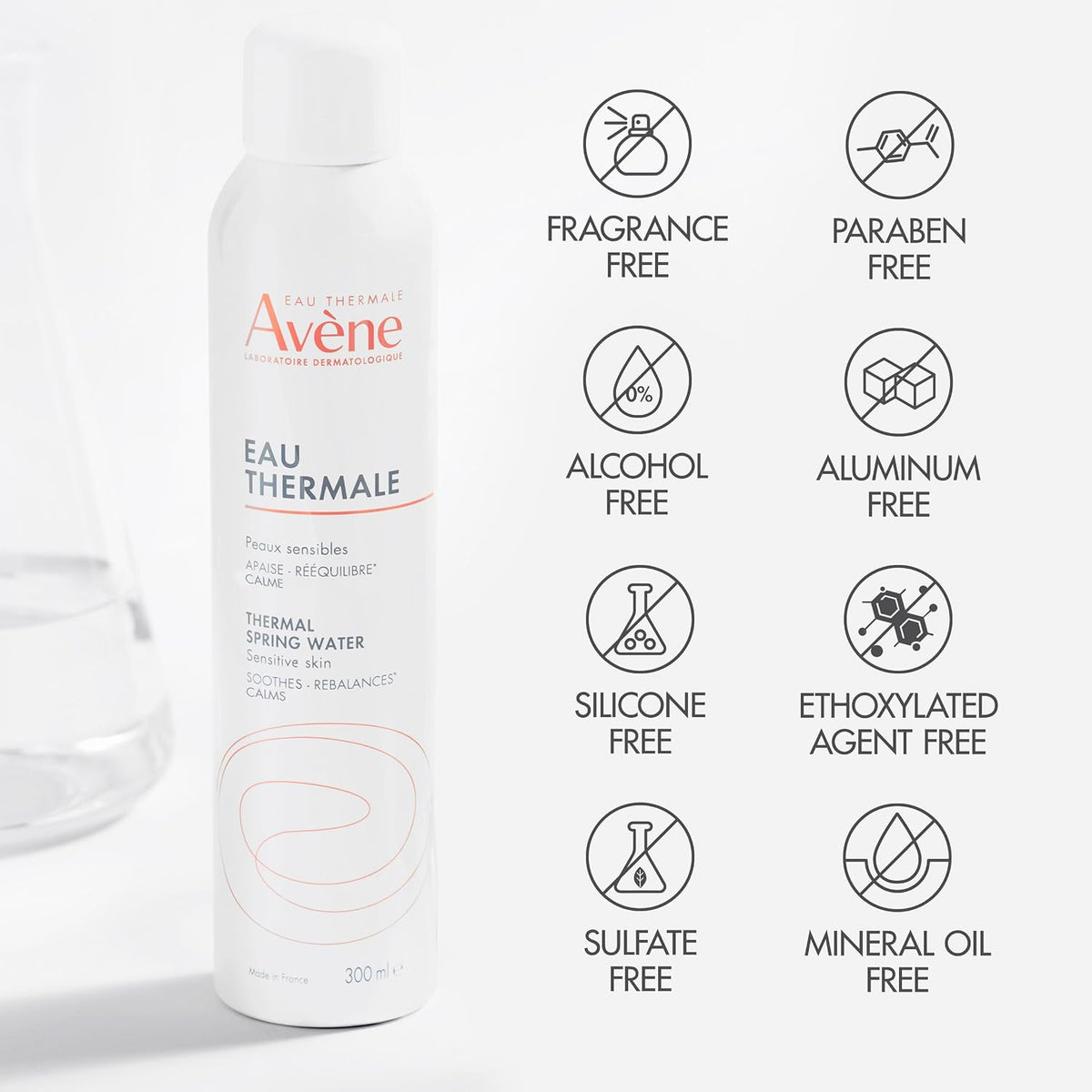 Back of Avène Thermal Spring Water bottle showing ingredients