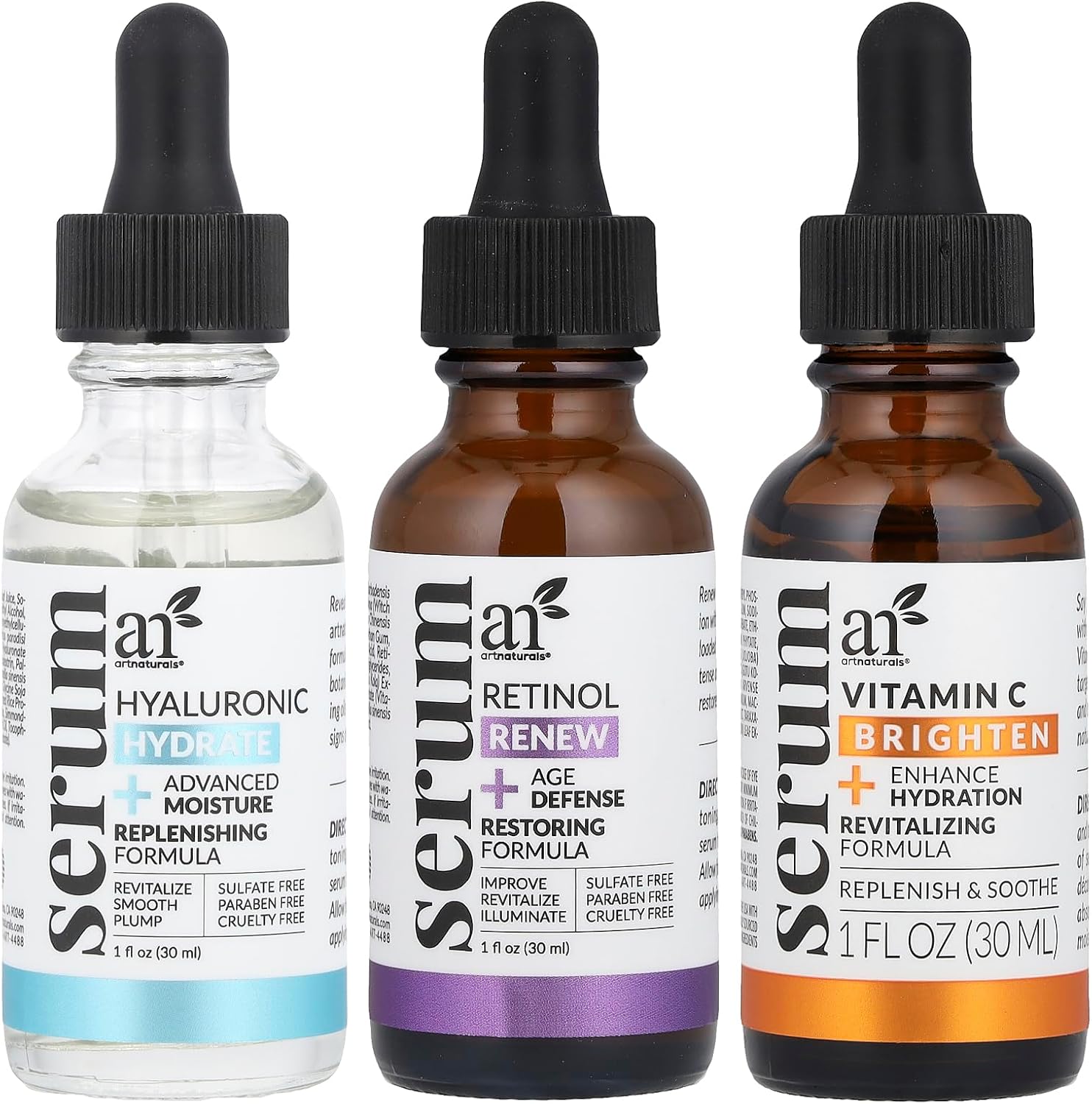Artnaturals anti aging serum trio set front view packaging