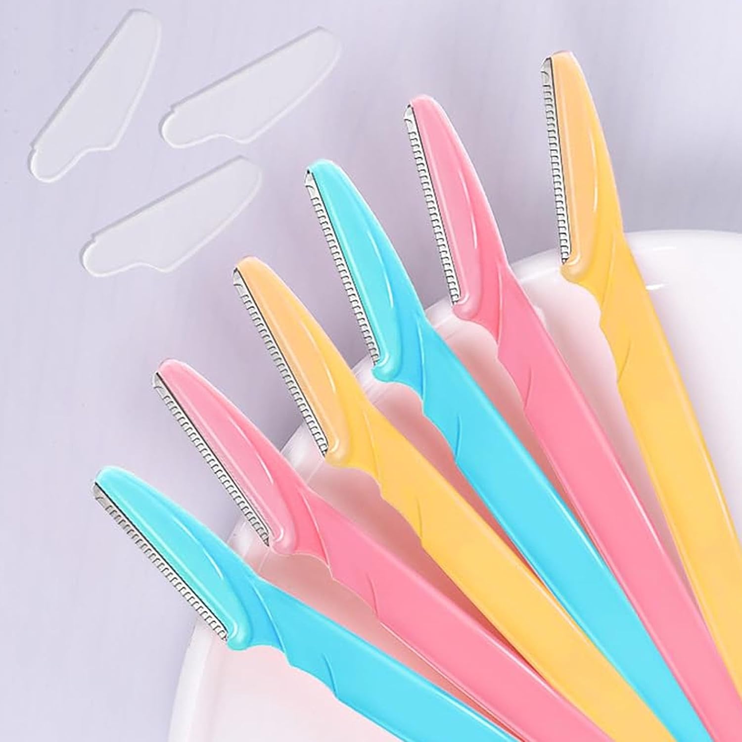 HFATMOS eyebrow razor 6 piece pack front view showcasing multi-colored facial hair remover tools.