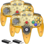 SAFFUN wireless N64 controller front view showing clear yellow transparent design