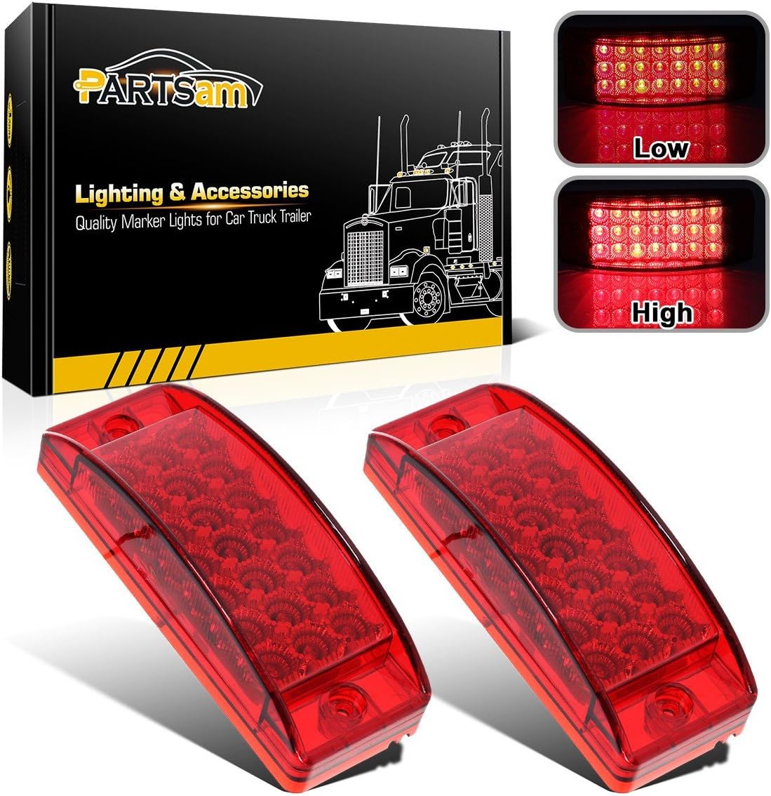 Partsam red six inch LED rectangle side marker light set front view showing twenty-one diodes