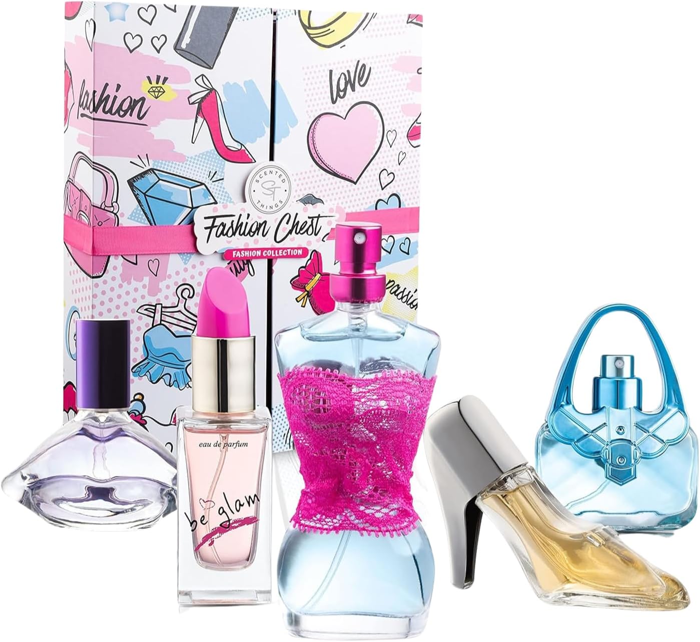 SCENTED THINGS Fashion Chest Body Spray Girl Perfume Set | Little Girls to Teen Girl Gifts, Girl Birthday Gift, Body Mist Perfume Set in Uniquely Shaped Bottles | Fashion Collection (5 Piece Set) - Image 1