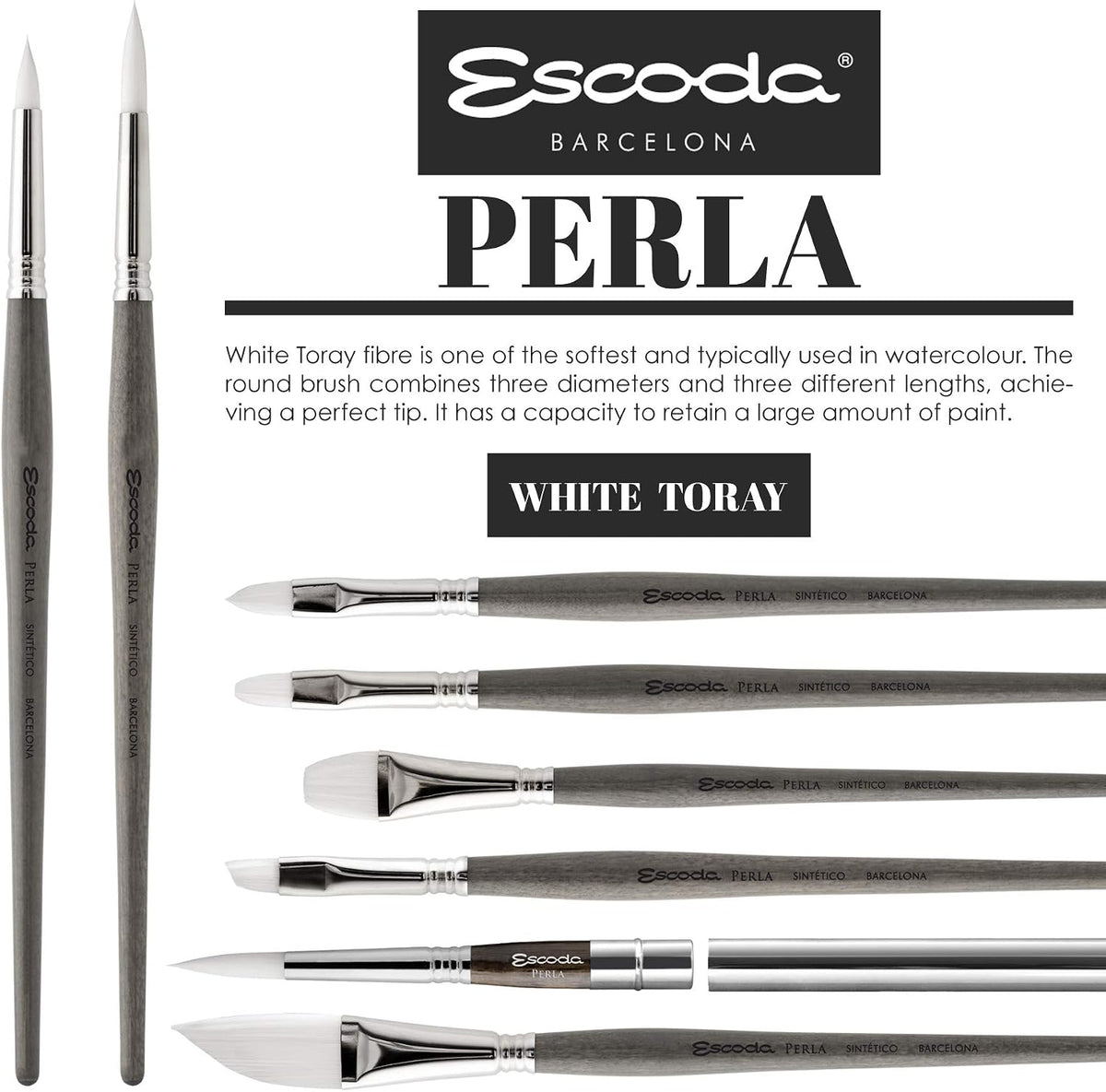 Escoda synthetic white toray travel brush uncapped view