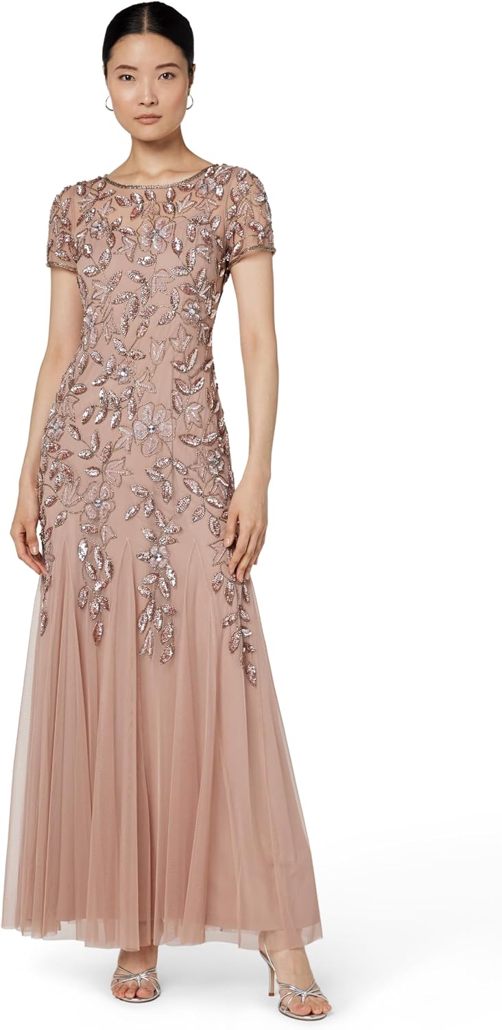 Adrianna Papell Womens Floral Beaded Godet Gown - Image 11