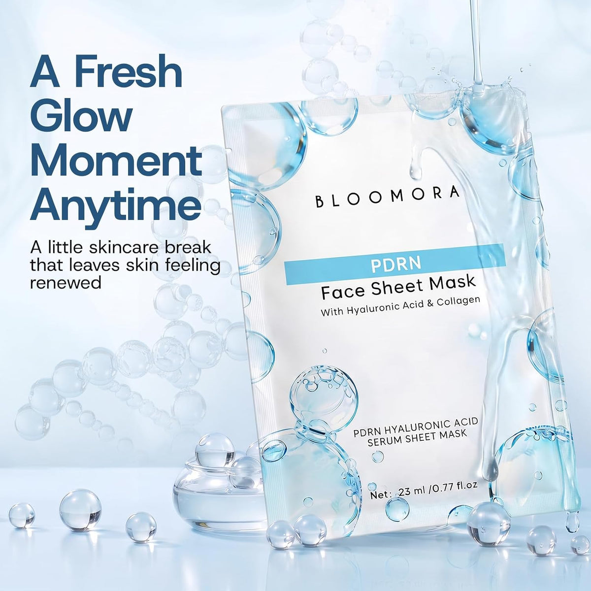 Bloomora PDRN face sheet mask individual pouch layout