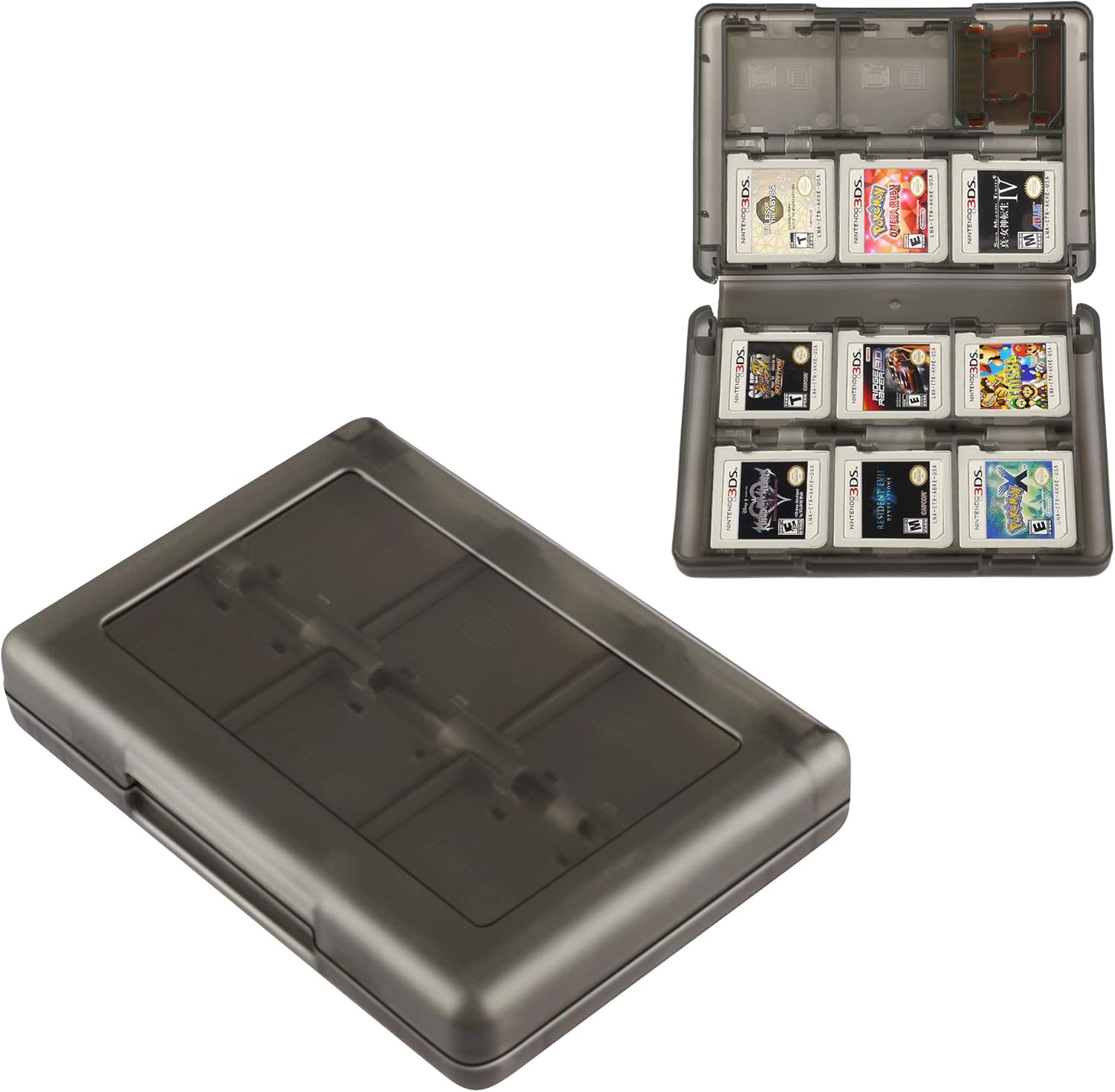 Xahpower 28 in 1 game holder card case front view showing compact gray hard shell design.