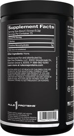 Rule 1 Creatine unflavored container nutritional information label