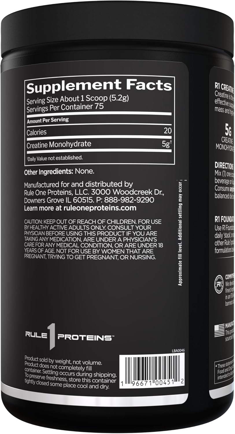 Rule 1 Creatine unflavored container nutritional information label