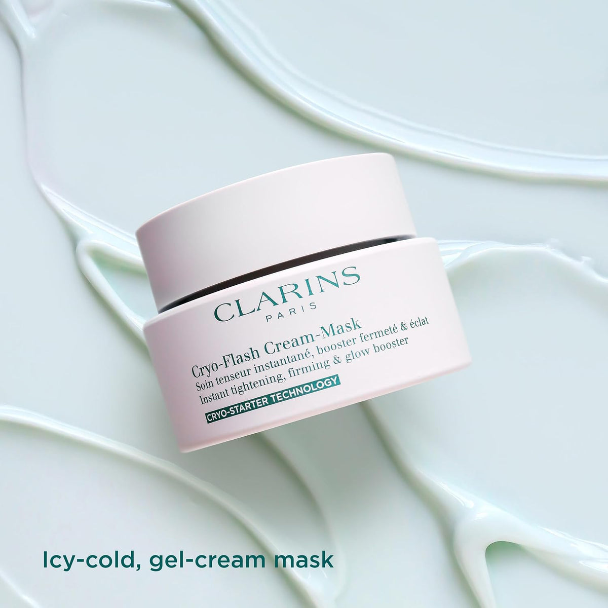 Clarins Cryo-Flash Face Mask product being scooped with spatula