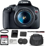 Canon EOS Rebel T7 DSLR camera bundle front view showing camera body with 18-55mm lens attached