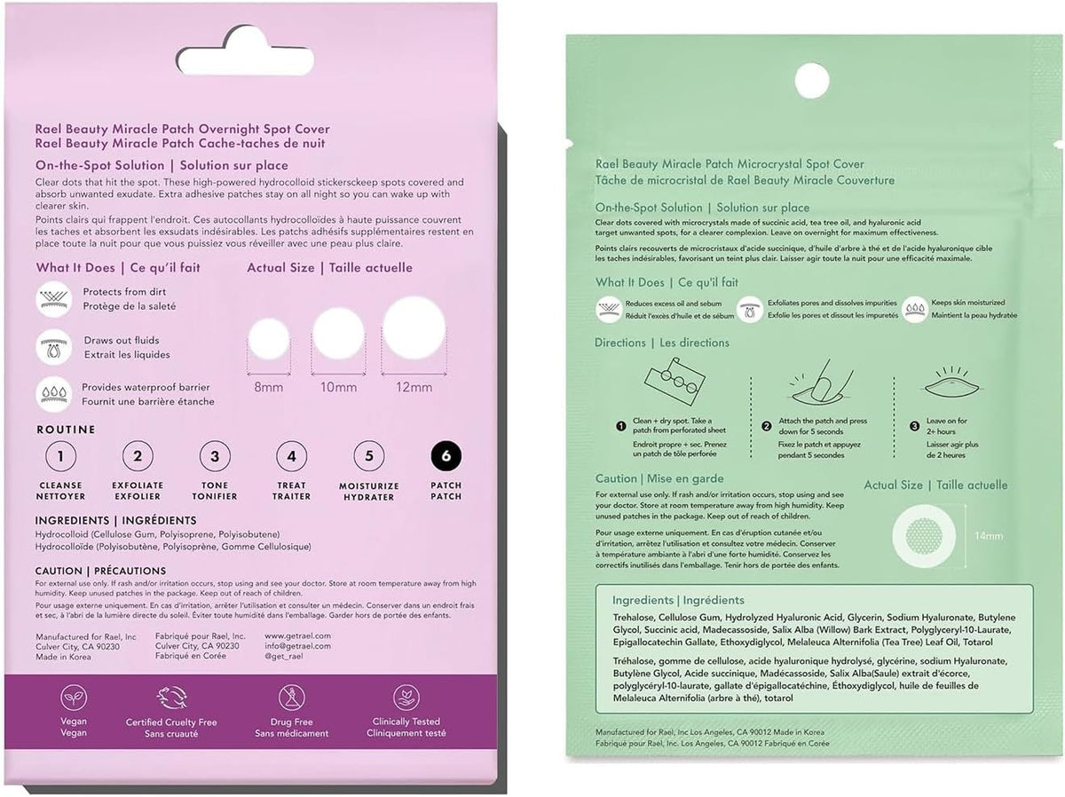 Rael acne care product assortment demonstrating the early stage microcrystal technology and overnight fluid absorption