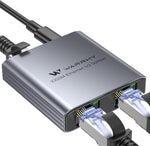 Warrky Ethernet Splitter front view of ultra slim aluminum case dual port gigabit switch