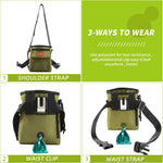 KHPR dog walking pouch illustrating three ways to wear options