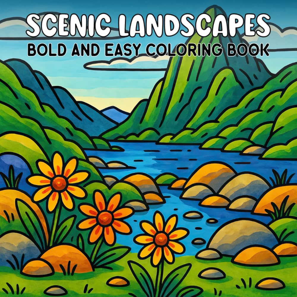 Scenic Landscape Bold and Easy Coloring Book: Nature Scene Coloring Book for Kids and Adult Stress Relief and Relaxation - Image 1