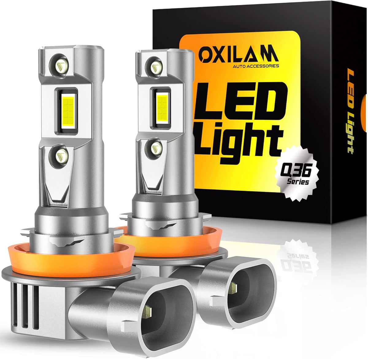 OXILAM H11 LED Light Bulb front view showcasing the ultra slim chip design for cars