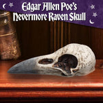 Side angle showing engraved poetry text on resin skull