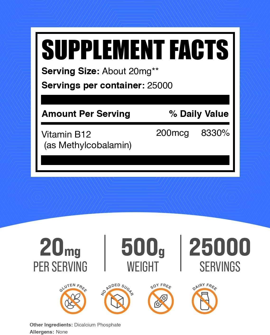 BulkSupplements Vitamin B12 unflavored supplement powder texture close up