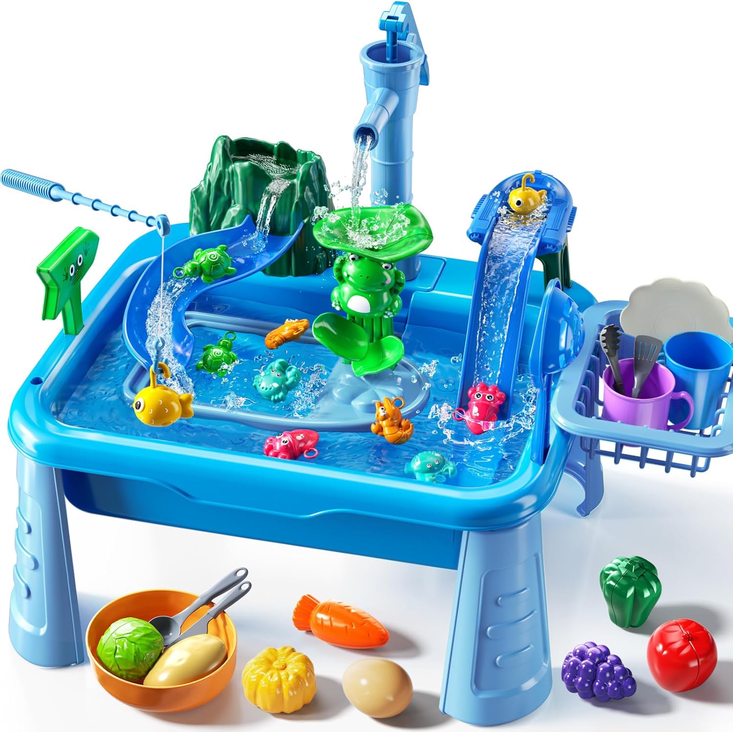 JUKUDAHU toddler water table play sink toy front view with automatic running water faucet running