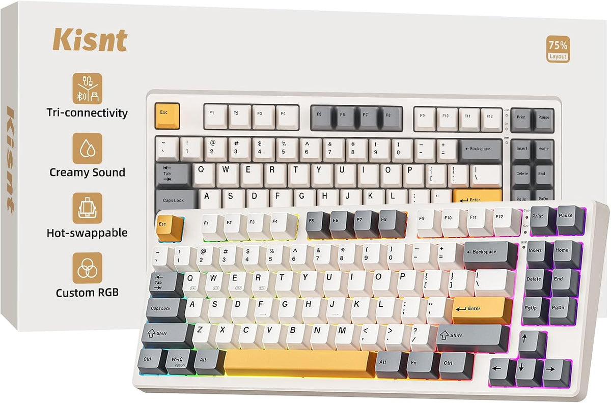 Kisnt KN85 Wireless Mechanical Keyboard, 75% Layout, Bluetooth/2.4GHz/USB-C, Custom RGB Backlit, Hot-Swappable Linear Switch, Creamy Sound for Gaming/Typing (Rose Pink) - Image 10