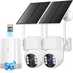 Gianteye wireless outdoor solar security camera system dual camera kit front view.