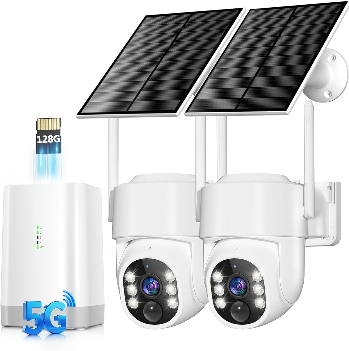 Gianteye wireless outdoor solar security camera system dual camera kit front view.