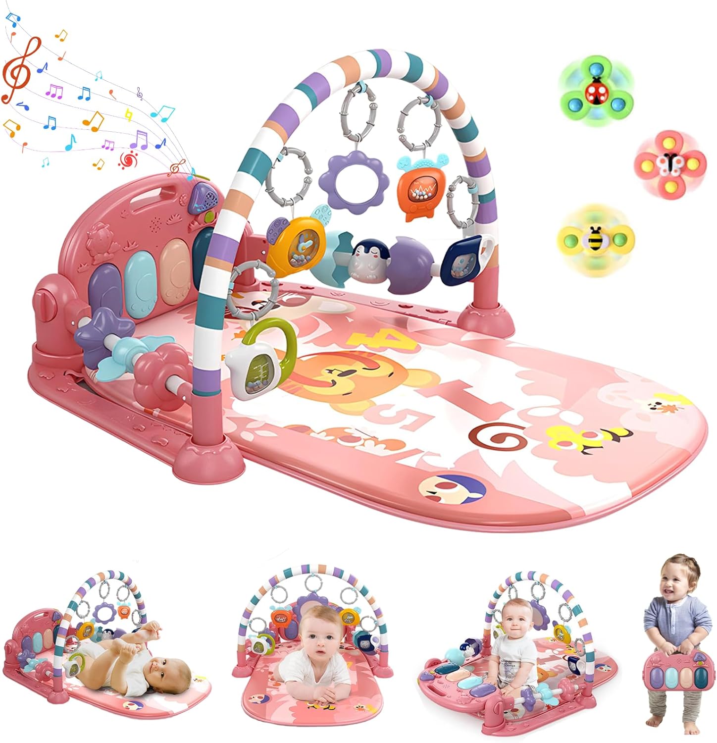 Derimkcoa baby gym play mat pink with piano and toys