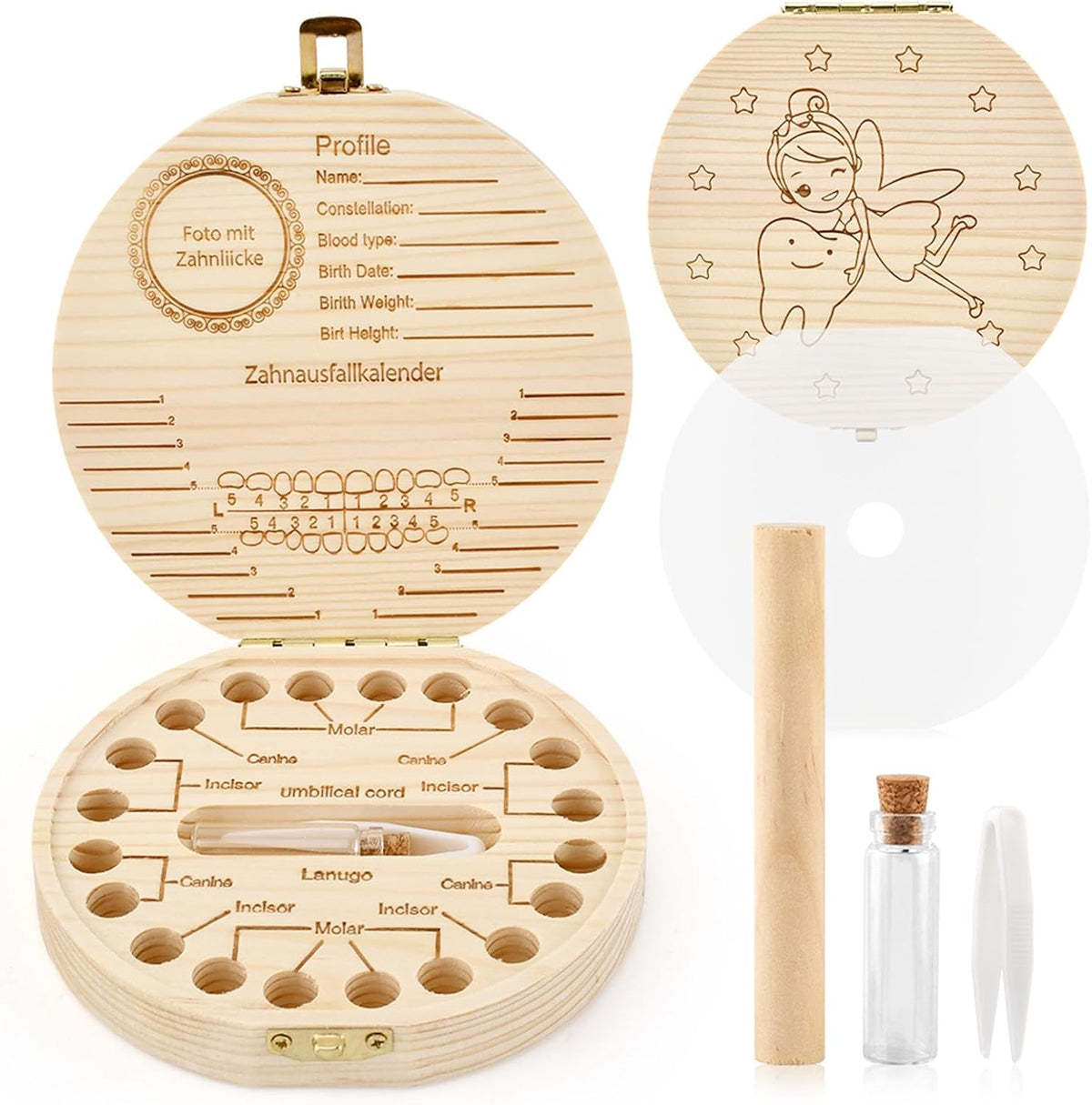 Nowhyx wooden tooth fairy box front view with fairy motif