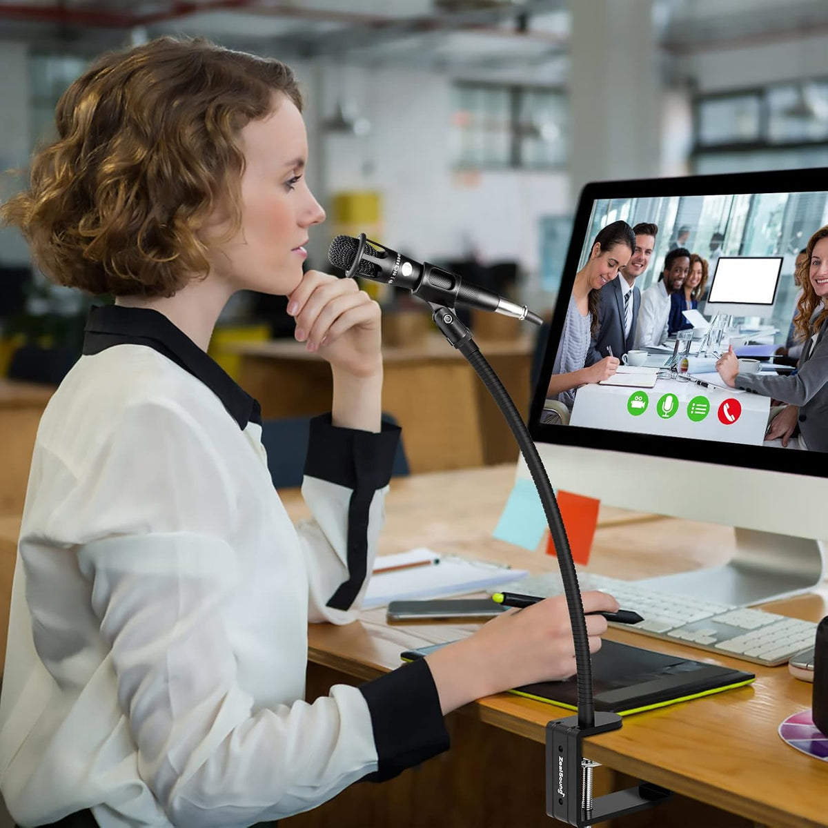 ZealSound Microphone Stand Gooseneck 13", Flexible Clamp-On Desktop Mic Stand with 360 degrees Adjustable Arm, 3/8" to 5/8" Adapter, Heavy-Duty Desk Mount, for Podcasting, Streaming, Podium & Public Speaking - Image 9