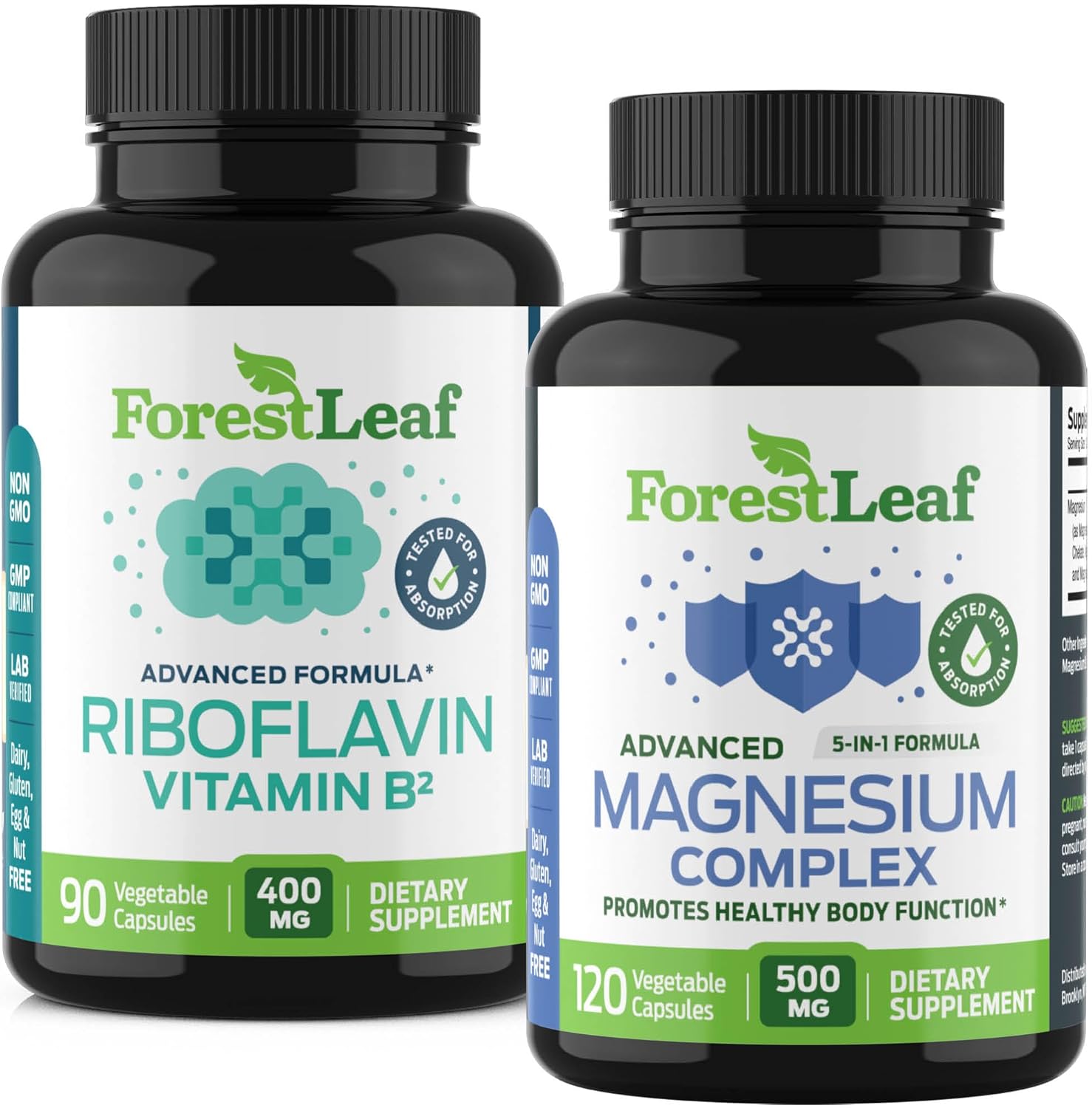 ForestLeaf Riboflavin & Magnesium Migraine Supplement - Riboflavin 400mg for Headache Relief - Ultimate Magnesium Bundle with B2 Vitamin 400mg for Headache Migraine Relief Capsules - Image 1