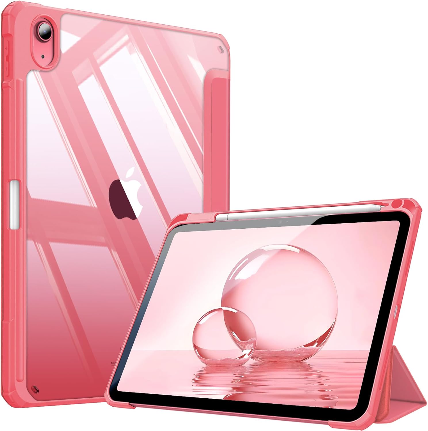 Fintie Hybrid Slim Case for iPad Tenth Generation front view showing watermelon pink front cover