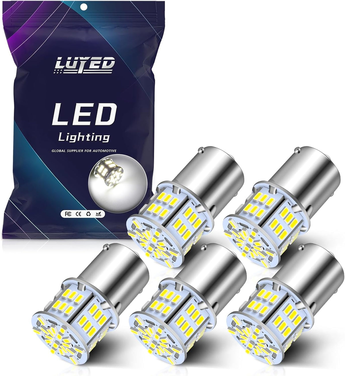 LUYED 1156 LED white replacement bulbs front packaging view