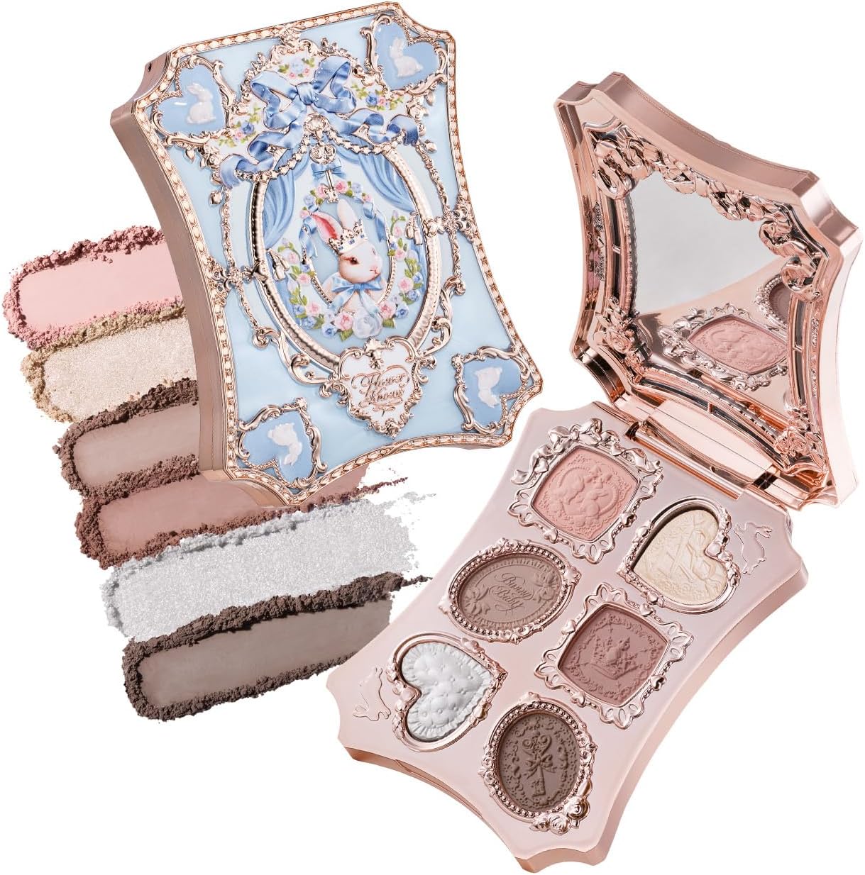 Flower Knows Bunny Garden 6-Color Makeup Palette,Soft Pink Face Makeup with 4 Matte + 2 Shimmer Shades,Blendable & Smooth,Cute Make Up Gift,0.23 oz(01 White Bunny) - Image 1