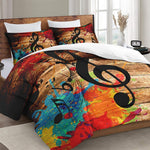 Close-up of the black retro wood grain pattern on the comforter