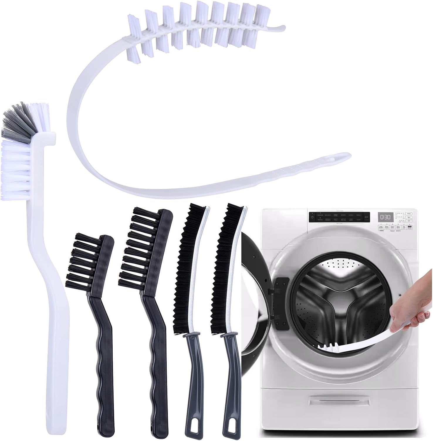 Palksky washing machine cleaning brush set front view showing the complete six piece maintenance kit