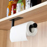 Astofli black paper towel rack installed vertically on a tiled wall