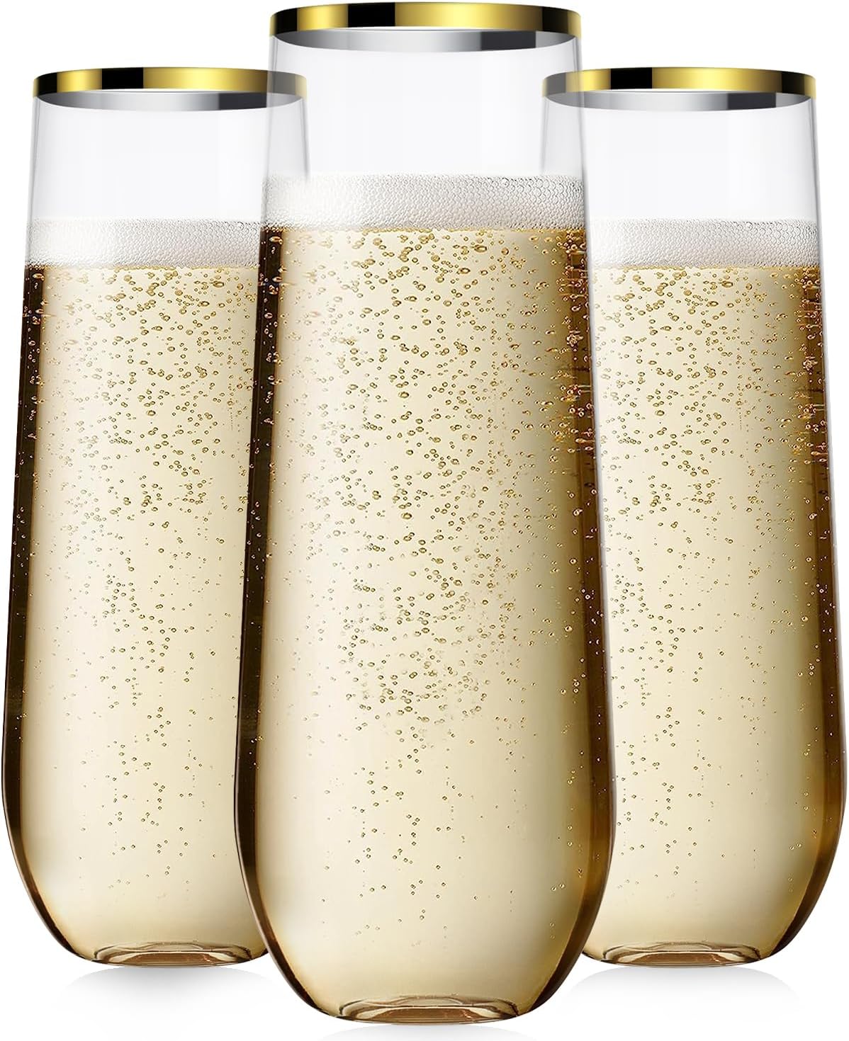 48 Pcak Champagne Flutes Plastic, 9 Oz Disposable Stemless Mimosa Gold Rim Toasting Glasses, Clear Crystal Plastic Cocktail Cups for Party Wedding Birthday - Image 1