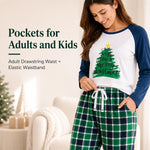 IFFEI matching holiday pajamas showing pocket feature on pants