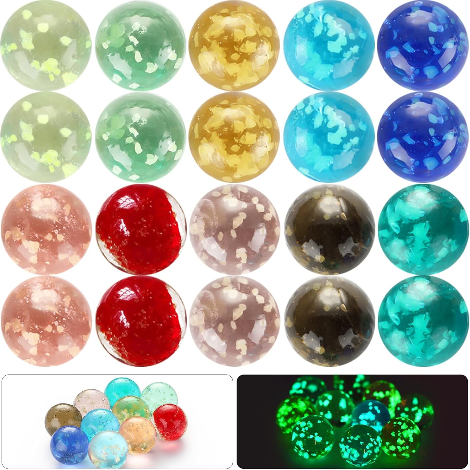 Skylety 20 Pieces Large Marbles Glowing In The Dark front view showing colorful assortment.