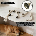 Small puppy touching the hanging dog potty training bell
