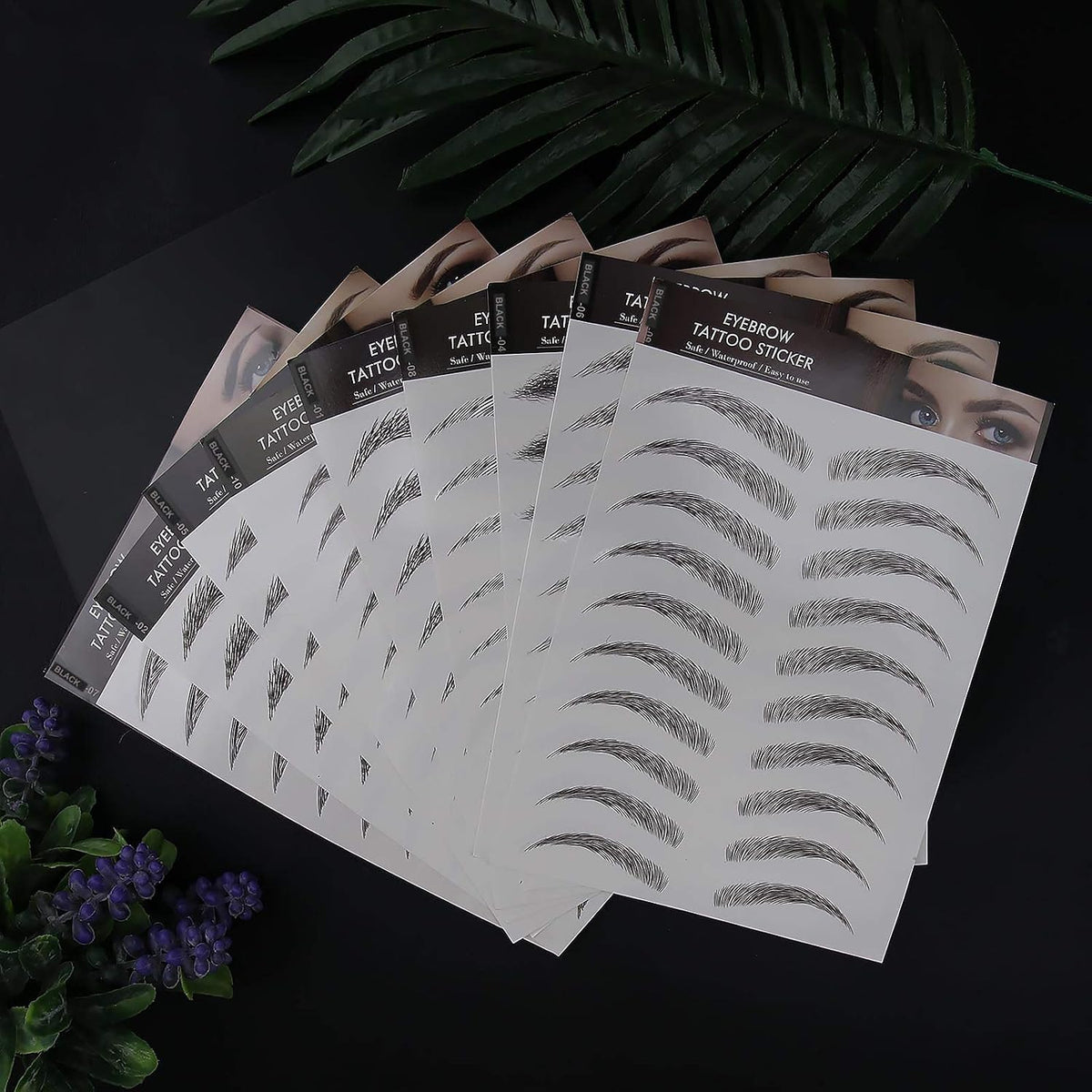 Micro Traders 10 sheets black eyebrow tattoos complete set