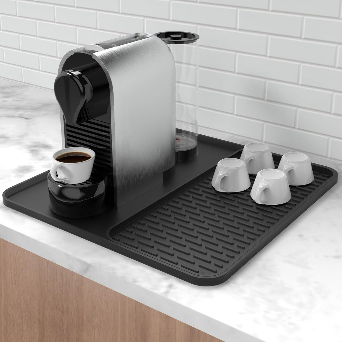 Silicone Coffee Mat, 24''x16'' Bar Mat with Detachable Dish Drying Mat - Fits Under Coffee Maker & Dish Rack - Image 9