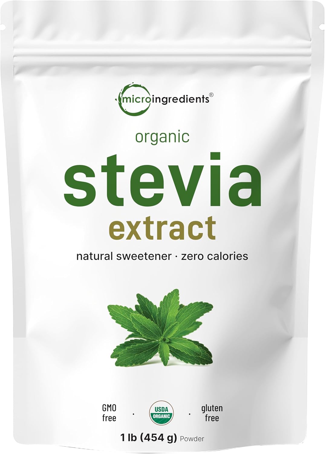 Micro Ingredients pure organic stevia extract powder front view package