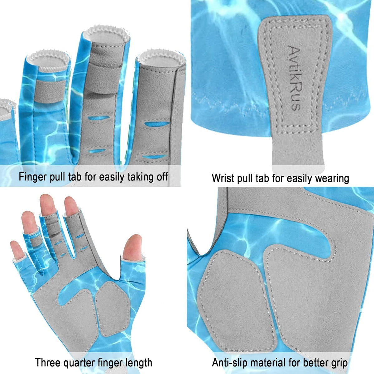 EDSRDUX kayaking gloves blue water ripple pattern