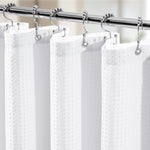 Vipfree 3 in 1 waffle shower curtain set in white front view installed in a luxury bathroom