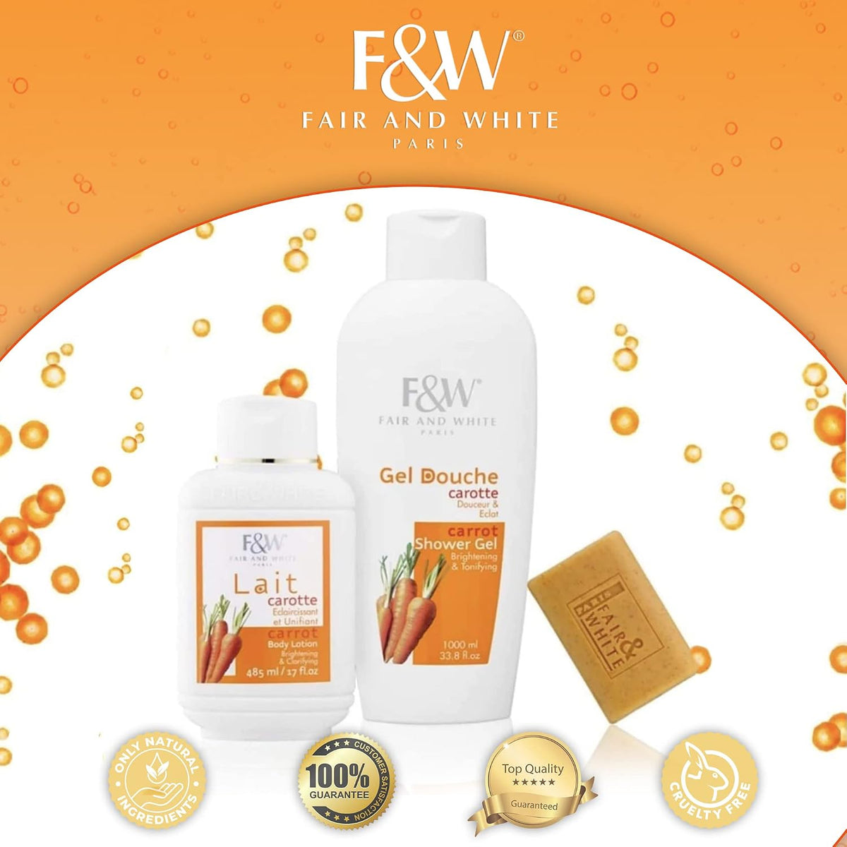 Fair and white carrot body wash size comparison holding bottle
