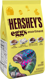 Back label of HERSHEY'S Assorted Flavored Eggs 29.33 ounce detailing ingredients