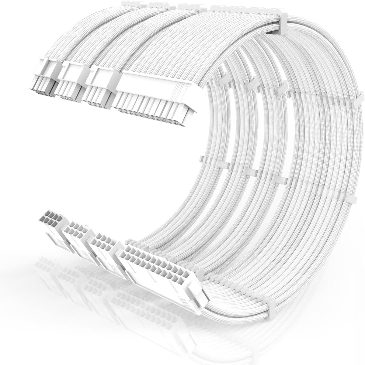SMEOZZ 16AWG PSU cable extension kit white front view showcasing braided texture and combs.